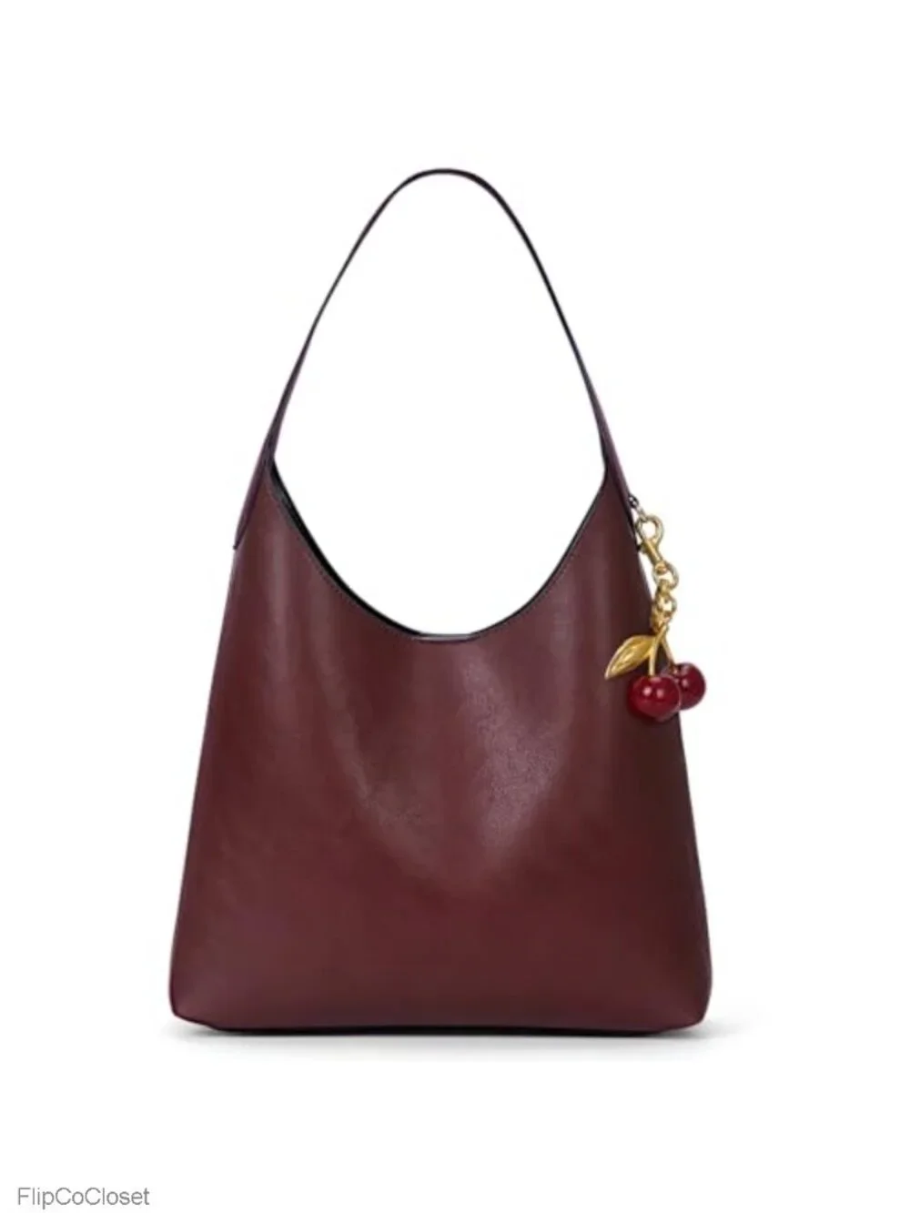 Faux Suede Hobo Bag Vegan Leather Shoulder Tote for Women with Cherry Charm